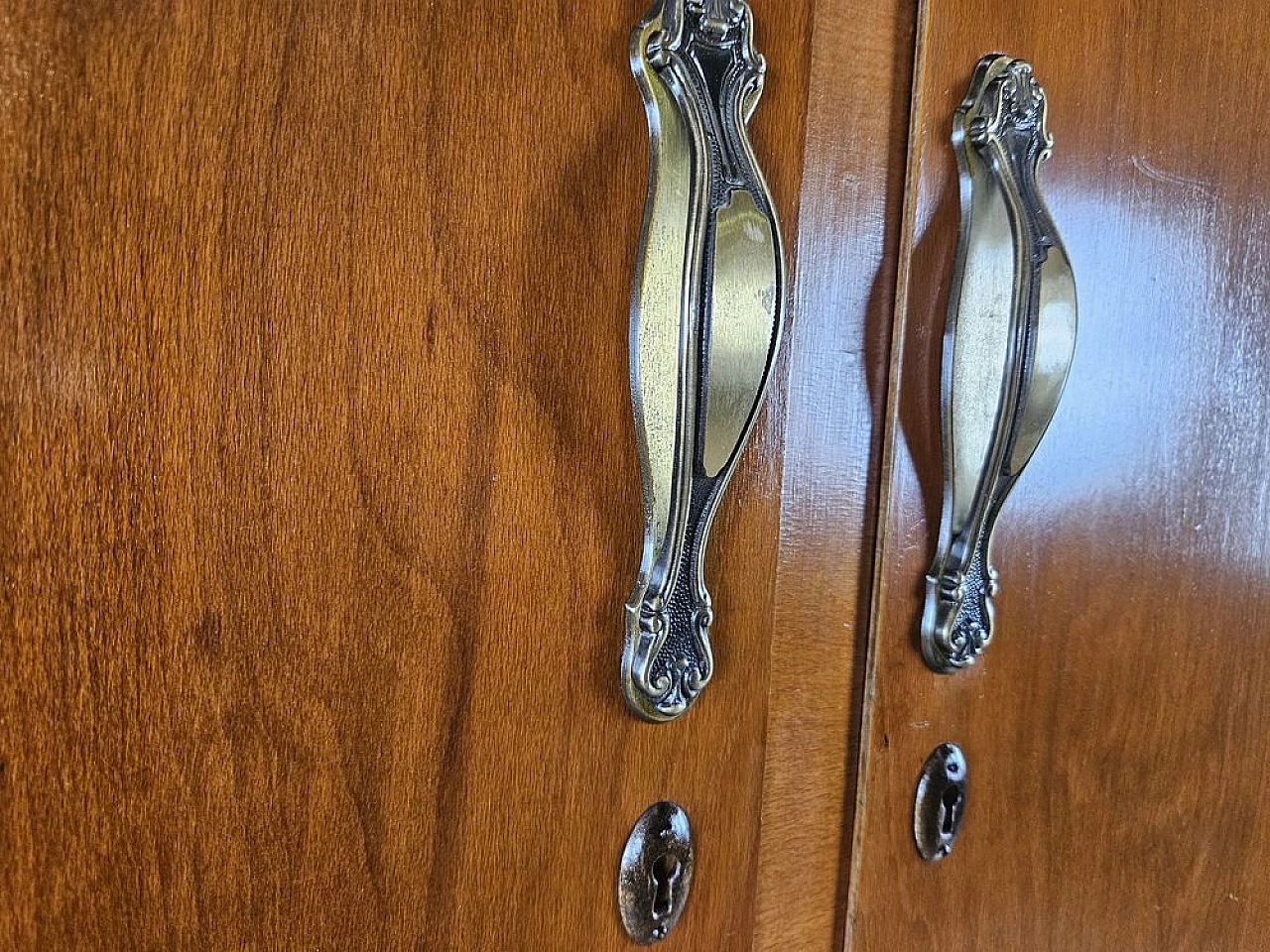 Two-door wardrobe in walnut with brass handles, 1940s 8