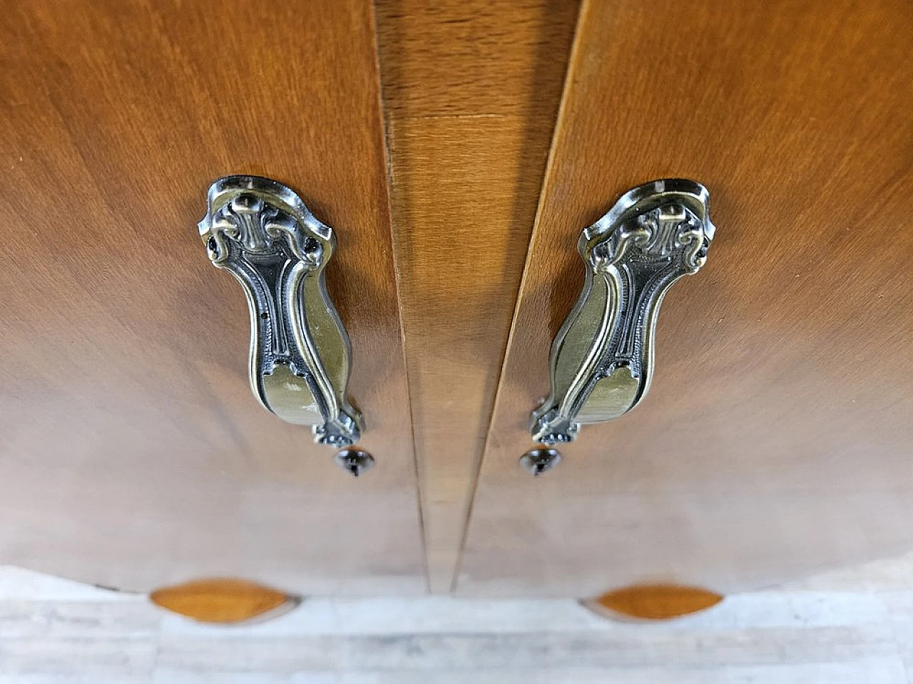 Two-door wardrobe in walnut with brass handles, 1940s 9