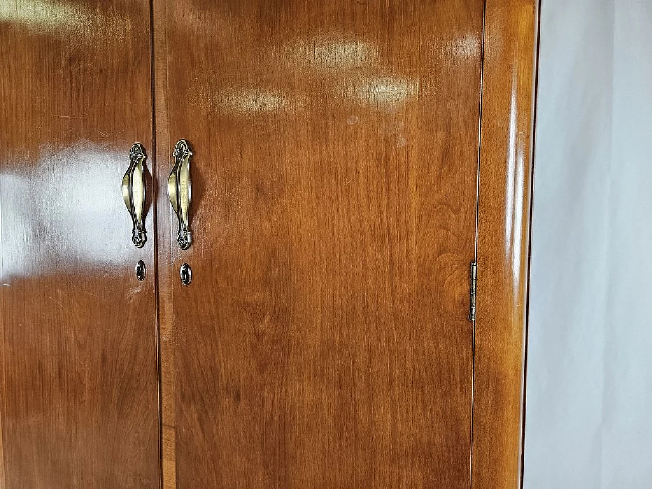 Two-door wardrobe in walnut with brass handles, 1940s 11