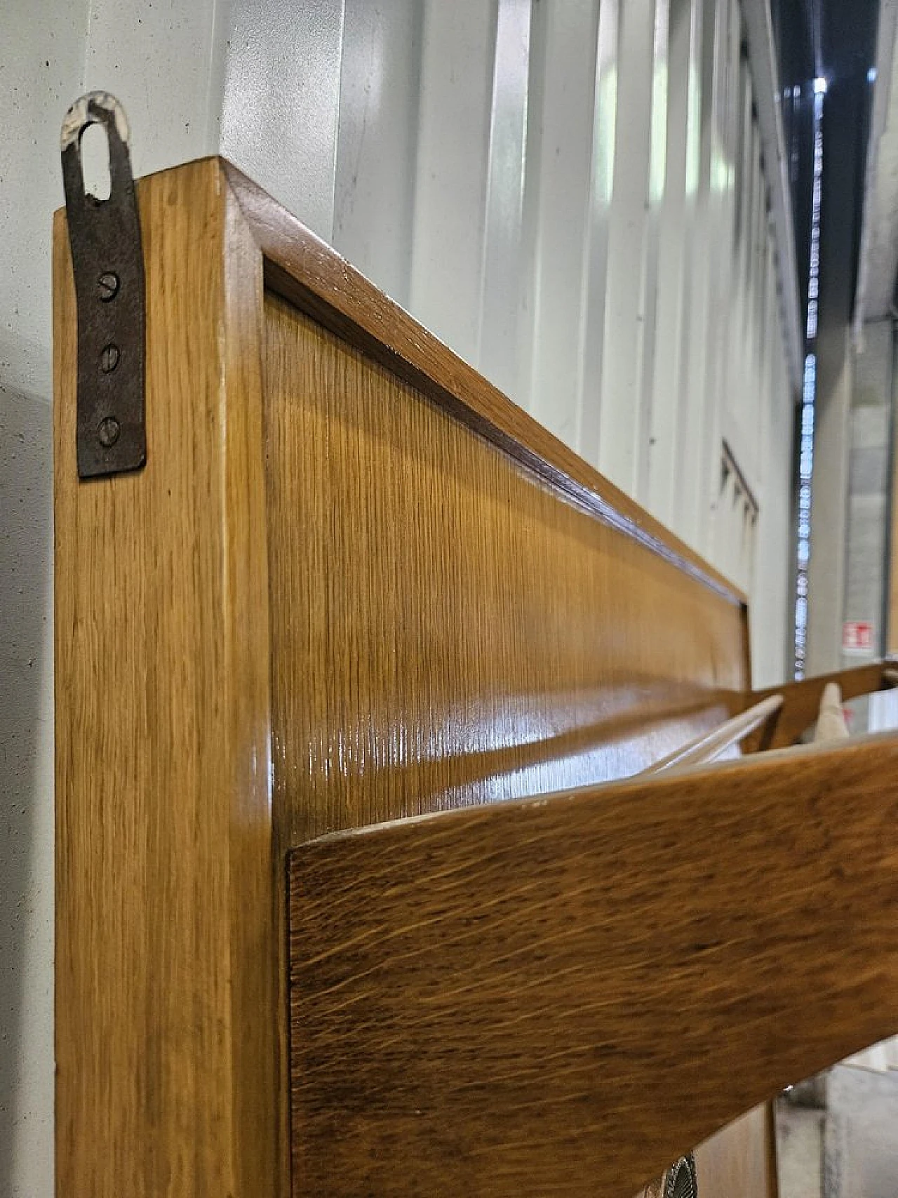 Wooden wall coat hanger with brass hangers, 1950s 4