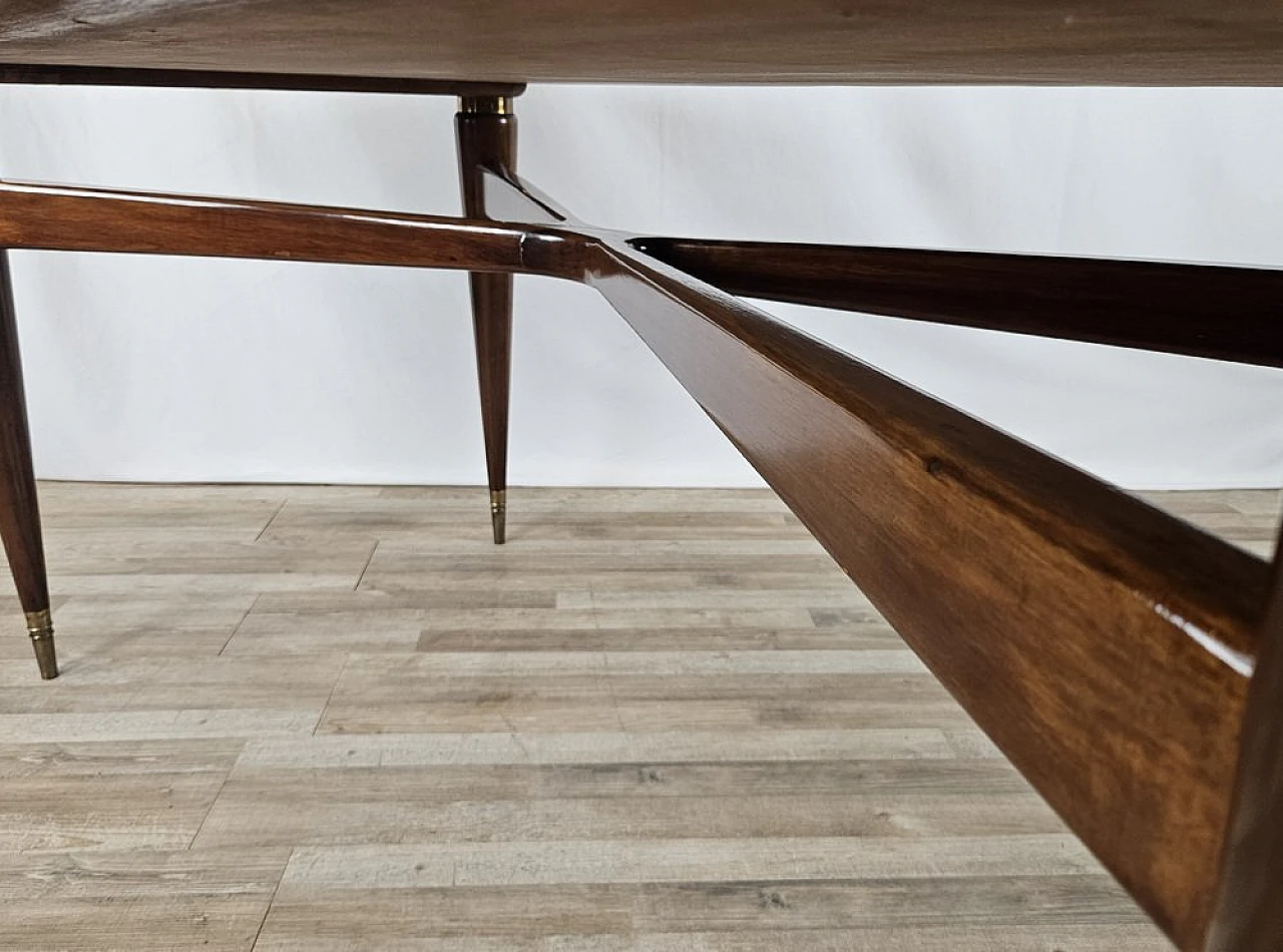 Walnut dining table with glass top and brass decorations, 1940s 16