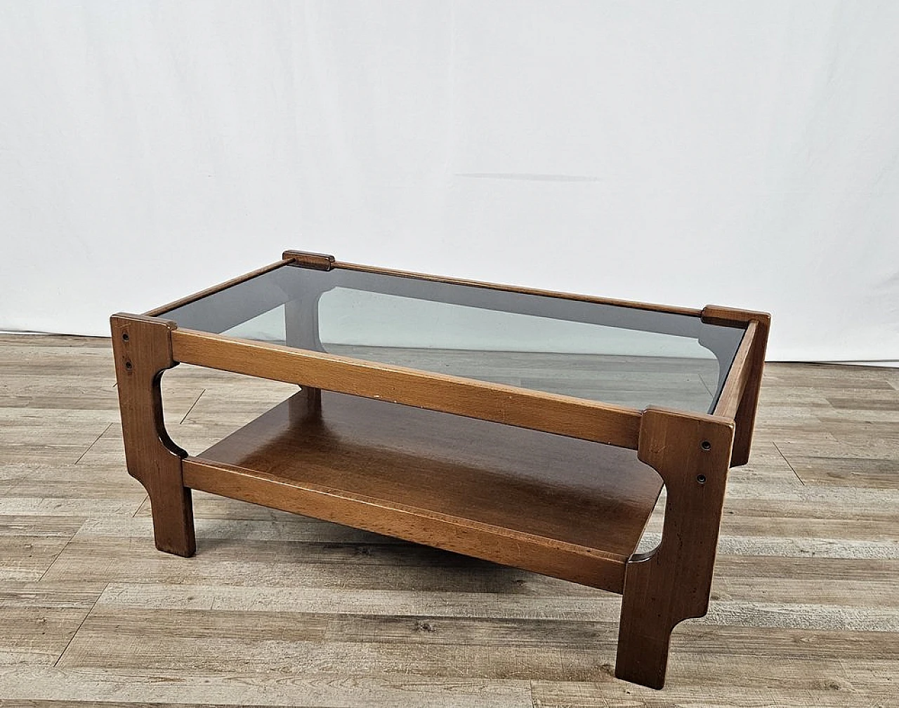 Teak coffee table with smoked glass top, 1970s 1