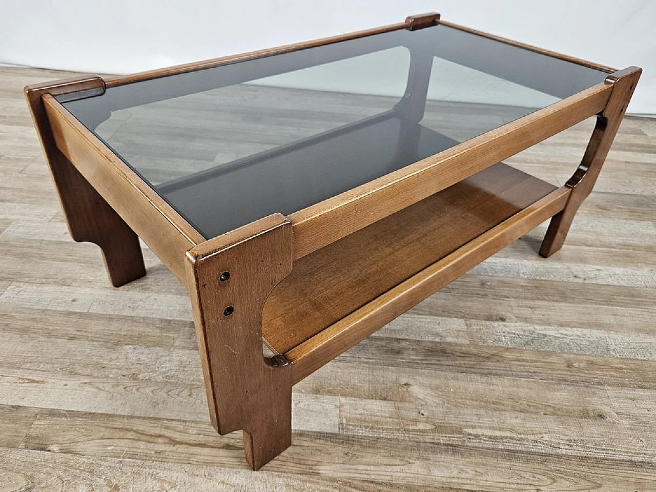 Teak coffee table with smoked glass top, 1970s 2