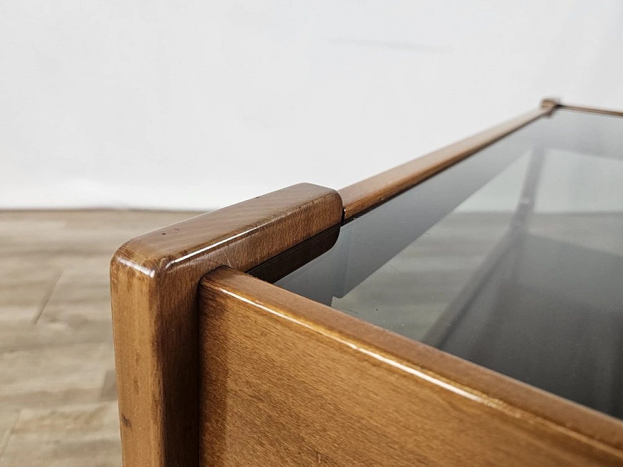 Teak coffee table with smoked glass top, 1970s 7