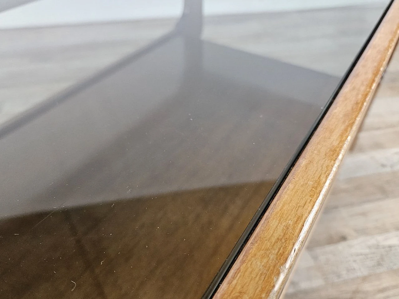 Teak coffee table with smoked glass top, 1970s 8