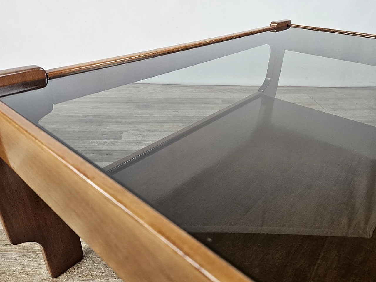 Teak coffee table with smoked glass top, 1970s 10