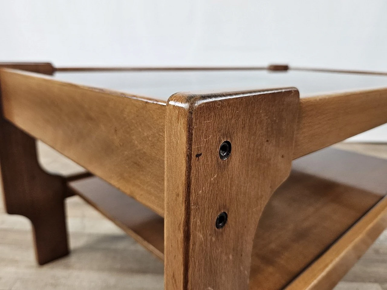 Teak coffee table with smoked glass top, 1970s 11