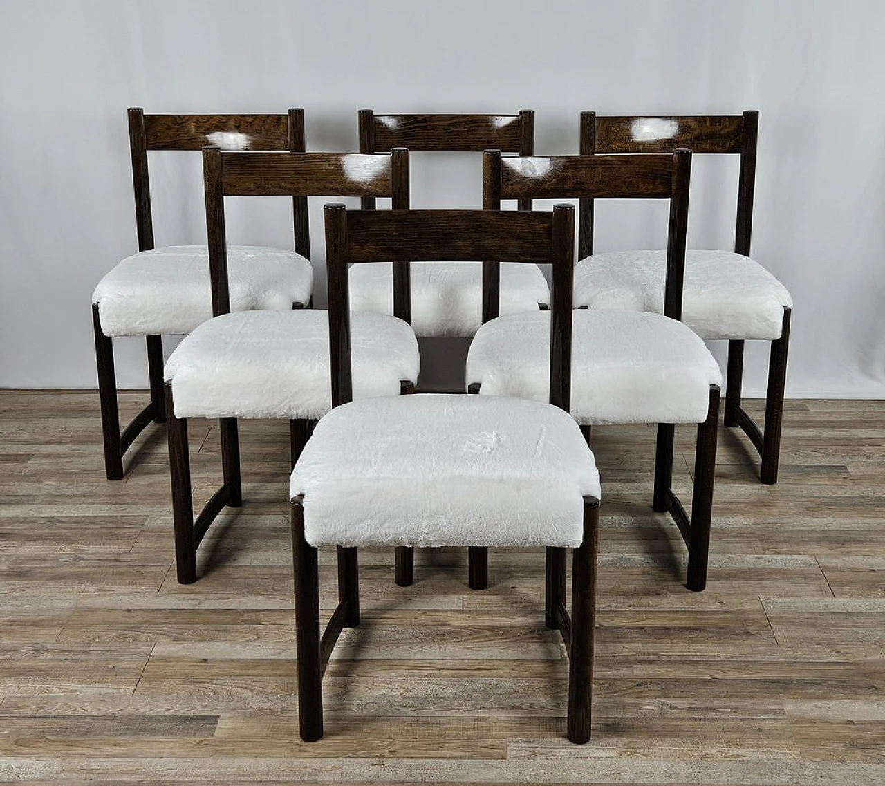 6 Wooden Fag dining chairs, 1970s 1