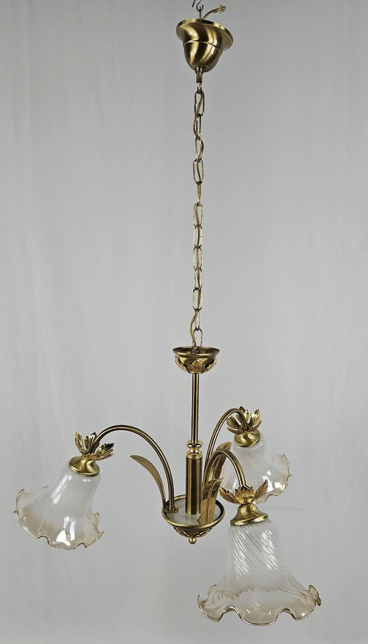 Liberty glass and brass chandelier, 1970s 1