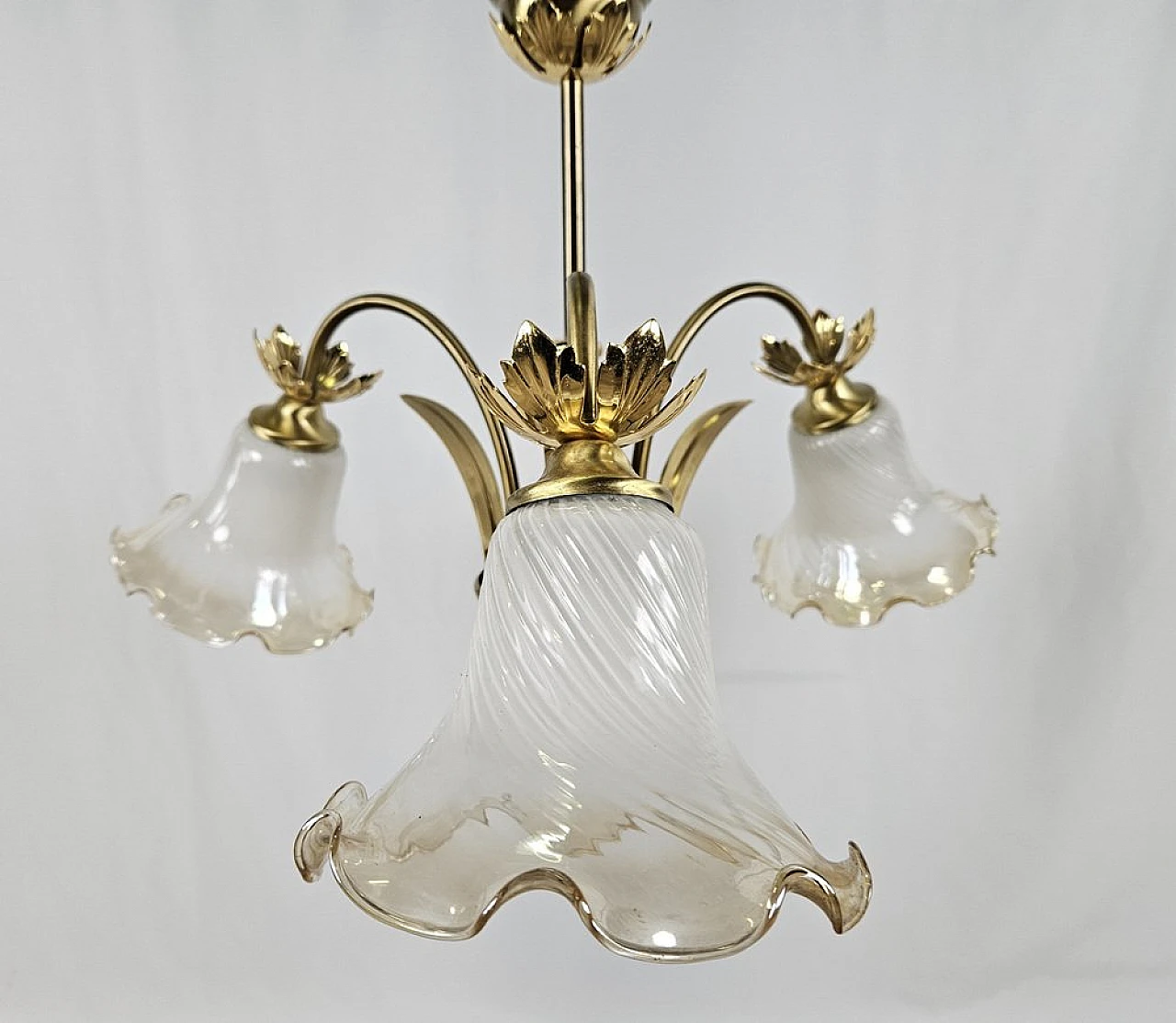 Liberty glass and brass chandelier, 1970s 2