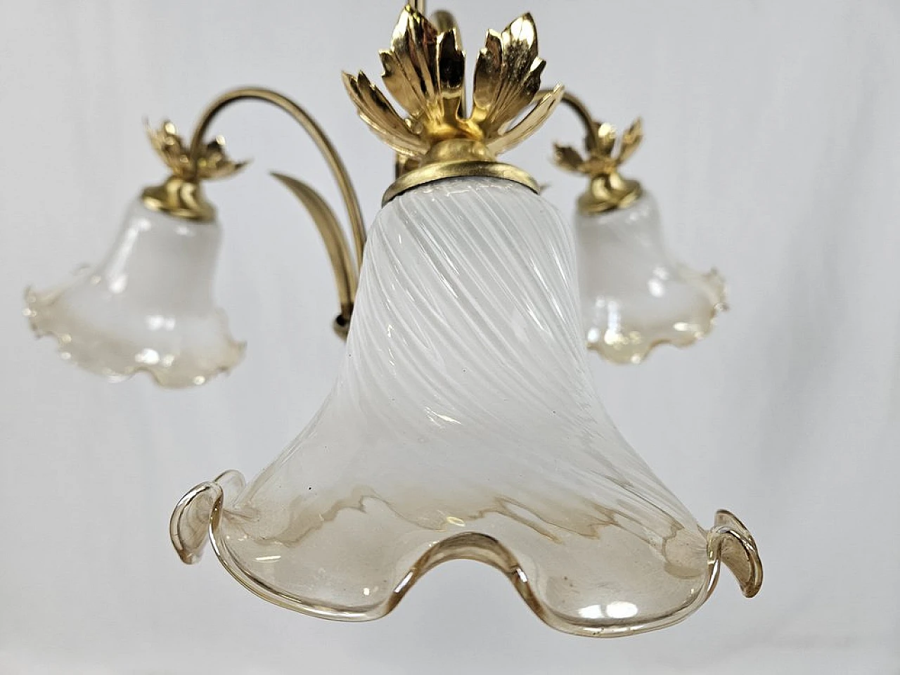 Liberty glass and brass chandelier, 1970s 3