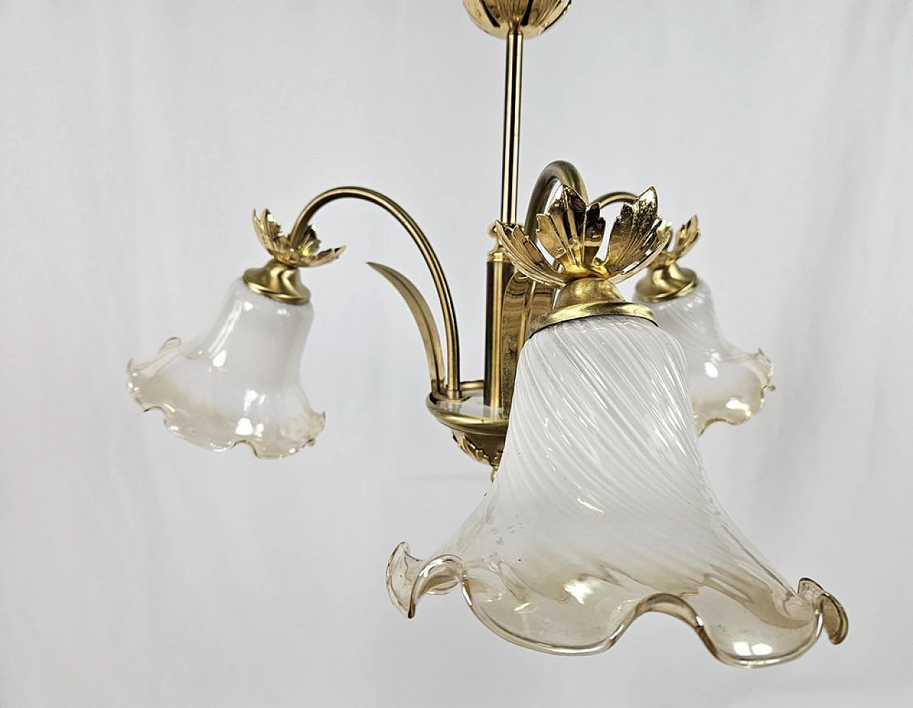 Liberty glass and brass chandelier, 1970s 4