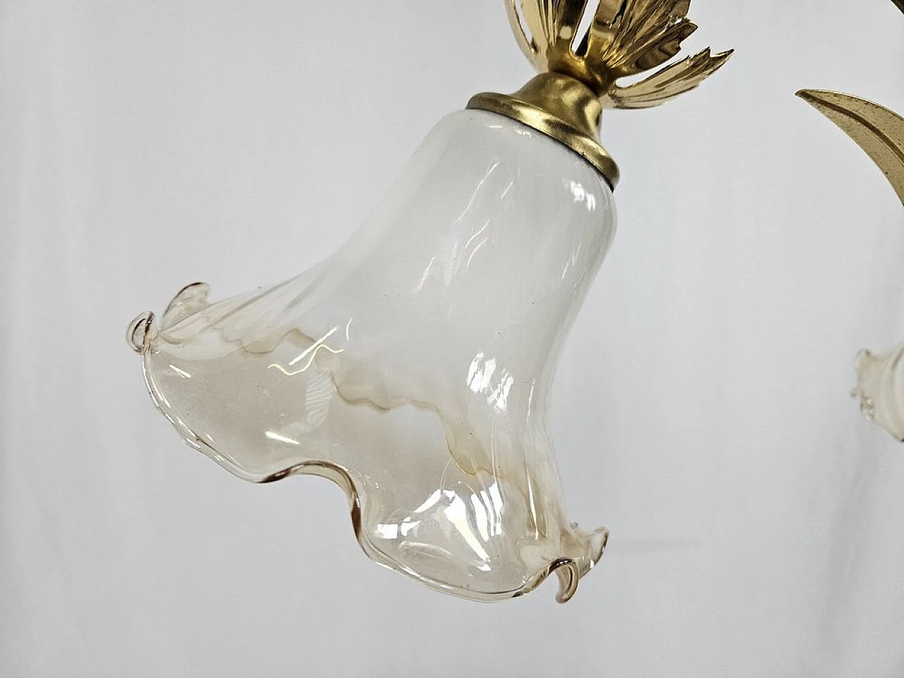 Liberty glass and brass chandelier, 1970s 5