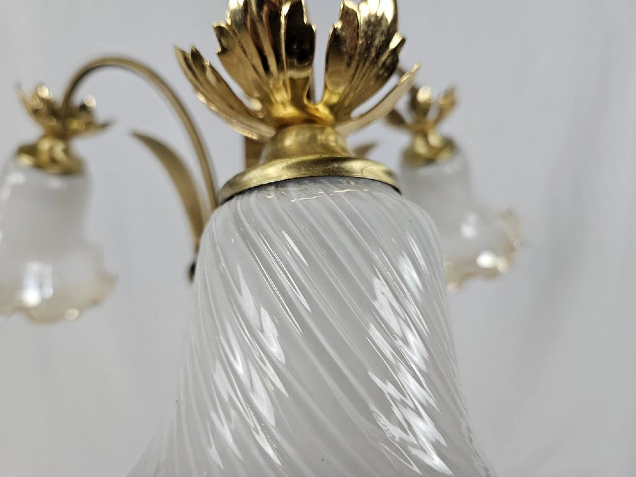 Liberty glass and brass chandelier, 1970s 9