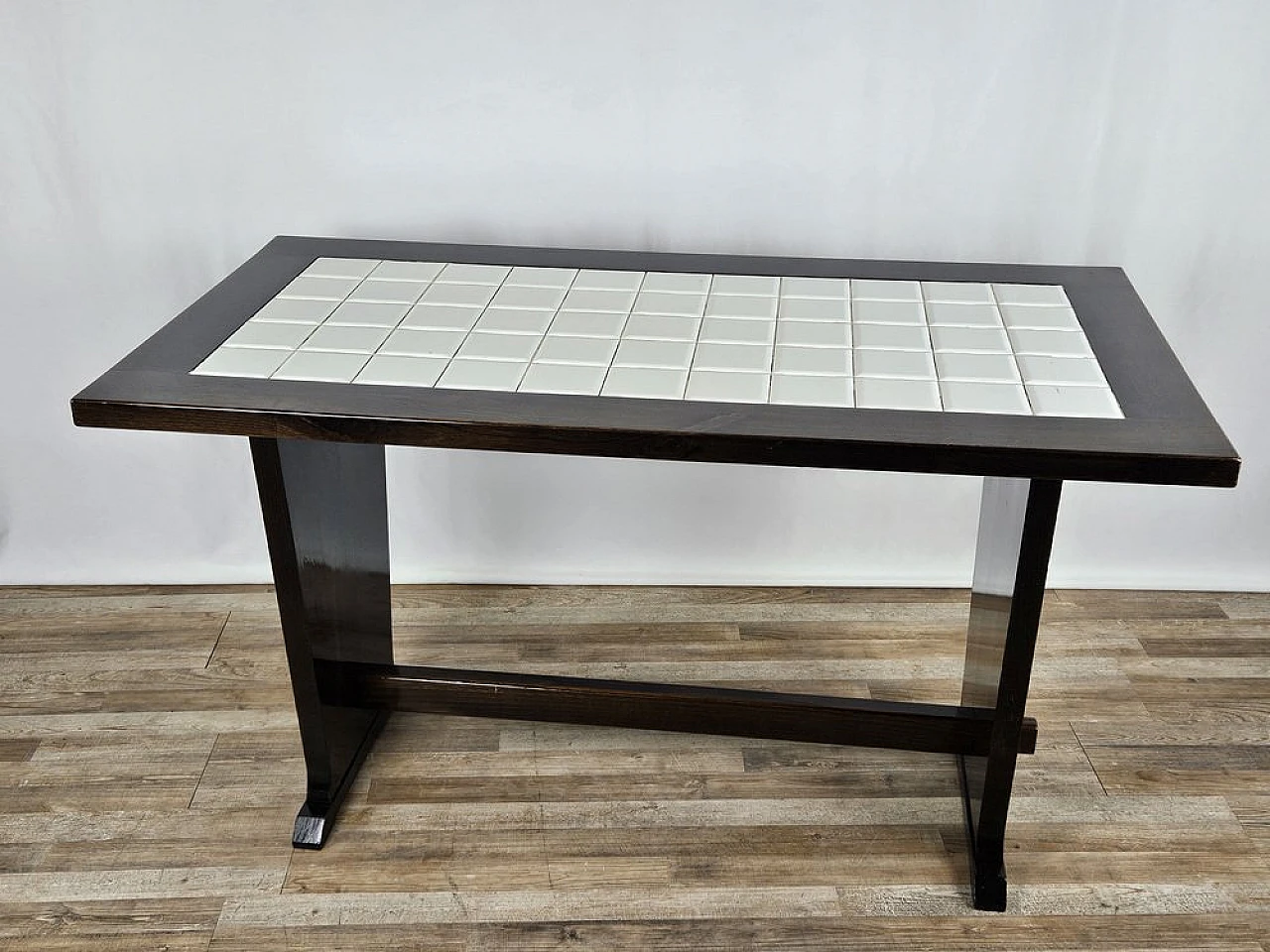 Rustic table with wooden top and ceramic, early 20th century 1