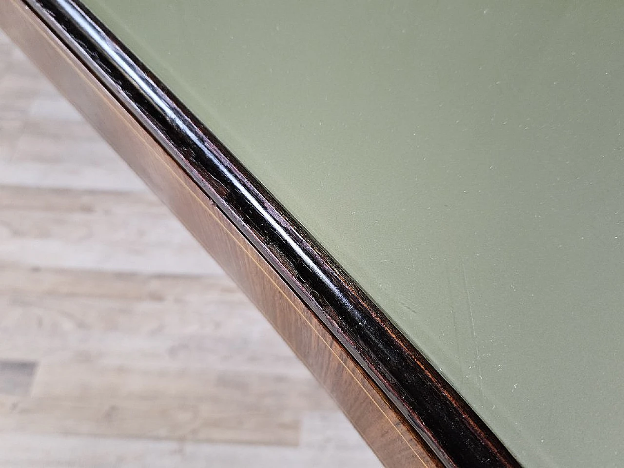 Mahogany table with glass top and brass decorations, 1950s 6