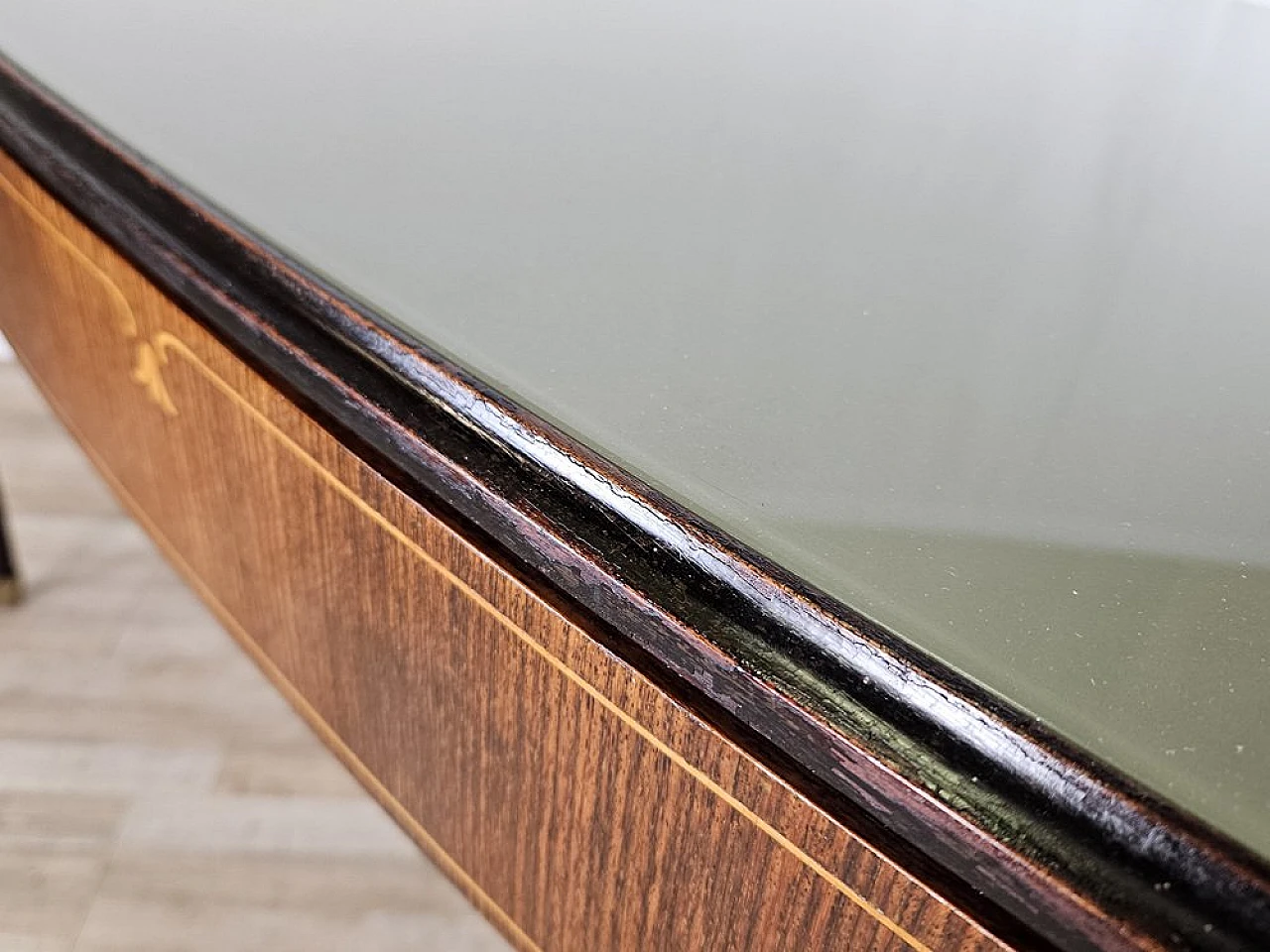 Mahogany table with glass top and brass decorations, 1950s 14