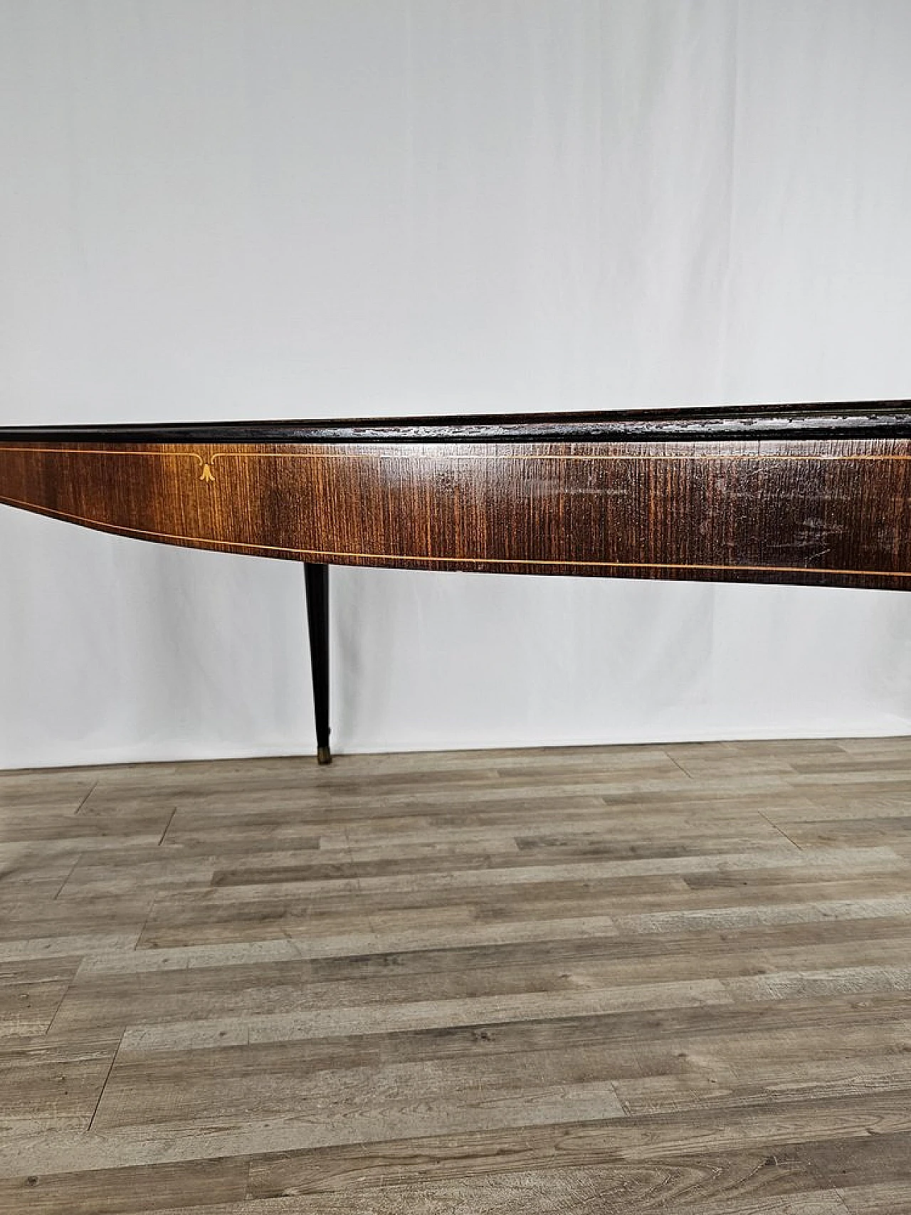 Mahogany table with glass top and brass decorations, 1950s 15