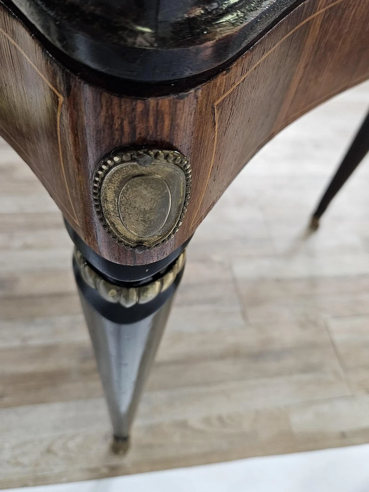 Mahogany table with glass top and brass decorations, 1950s 26