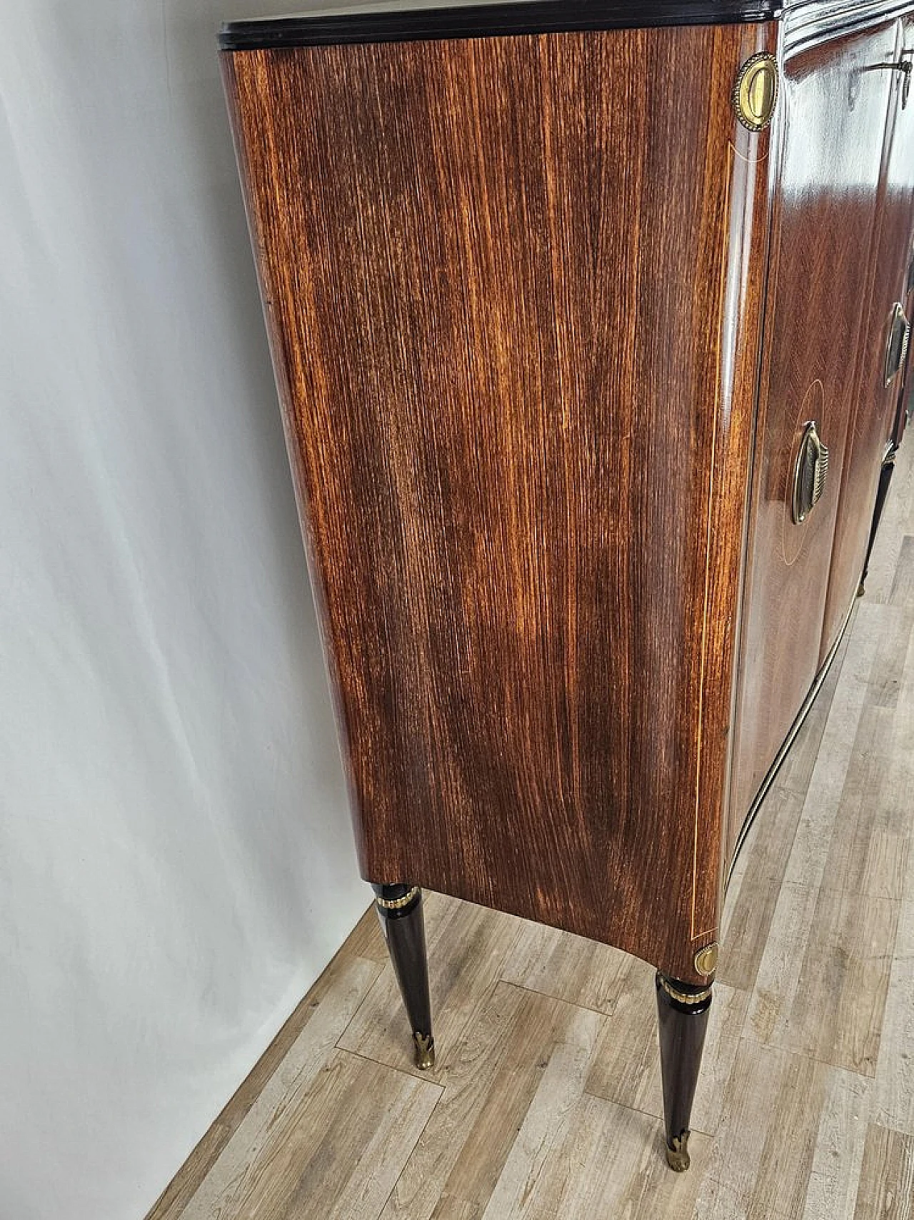 Sideboard in Mahogany and Rosewood with Brass and Glass Decorations, 1950s 2