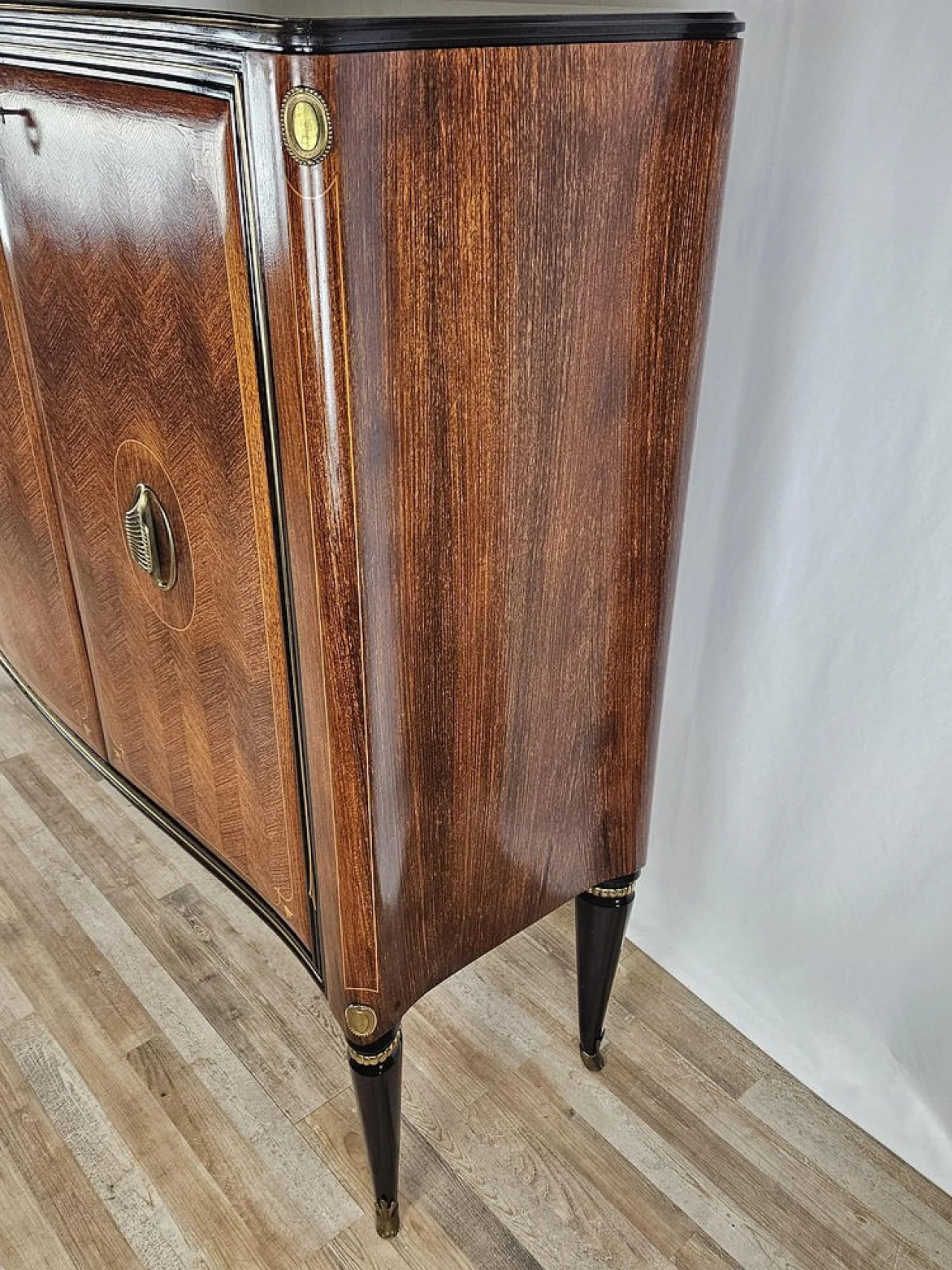 Sideboard in Mahogany and Rosewood with Brass and Glass Decorations, 1950s 3