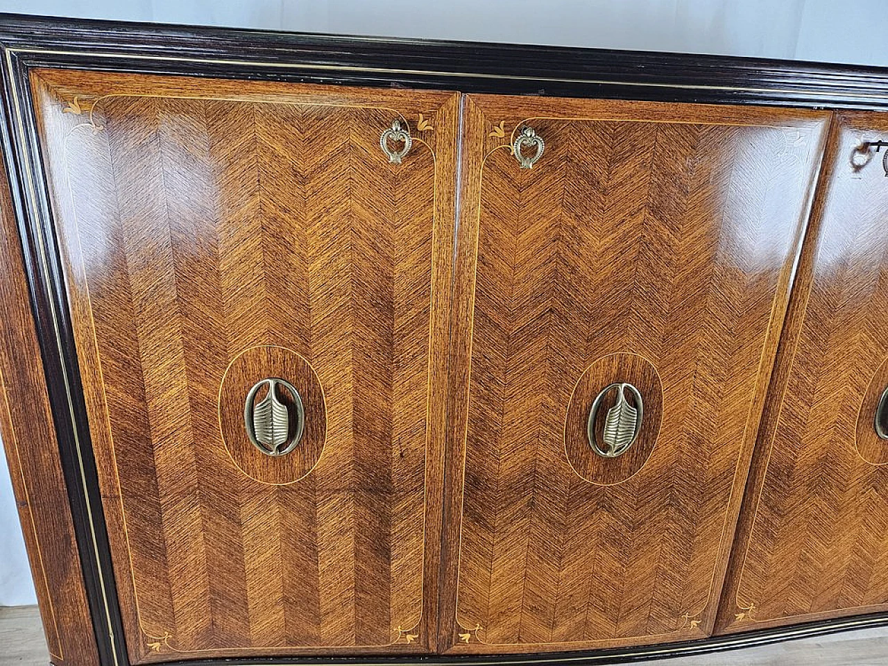 Sideboard in Mahogany and Rosewood with Brass and Glass Decorations, 1950s 12