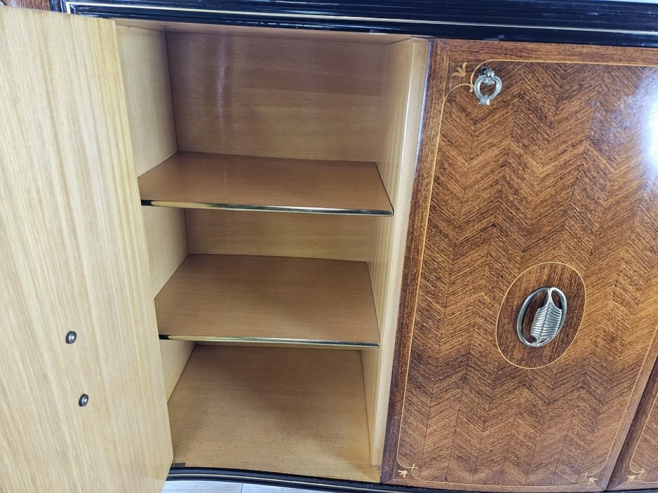 Sideboard in Mahogany and Rosewood with Brass and Glass Decorations, 1950s 23