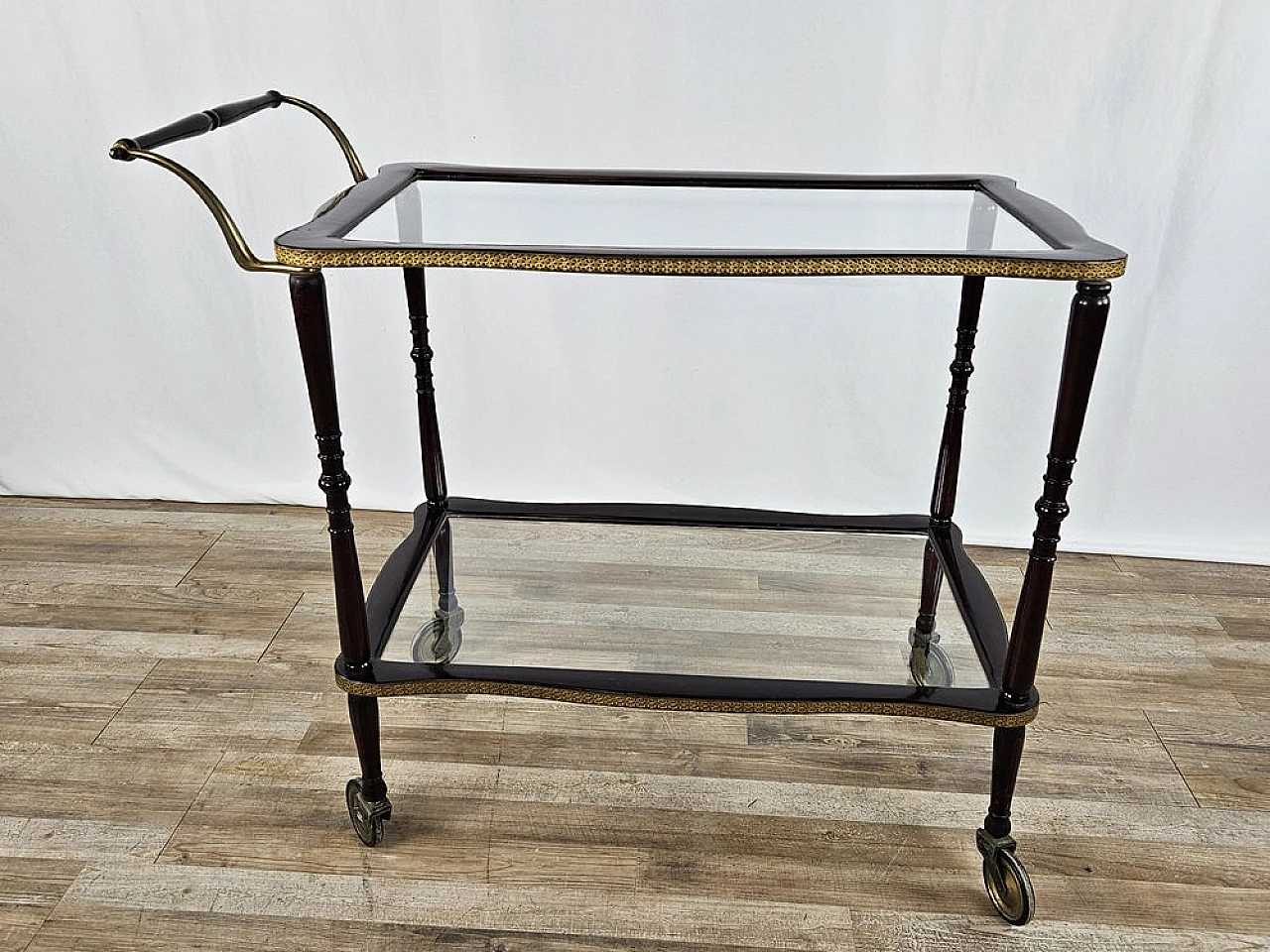 Bar trolley in briarwood, brass and glass, 1950s 2