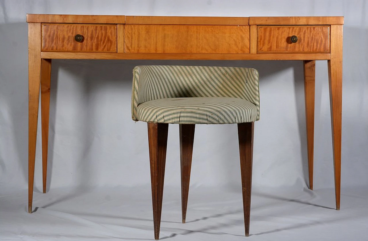 Maple and cedar wood desk vanity with stool, 1960s 1