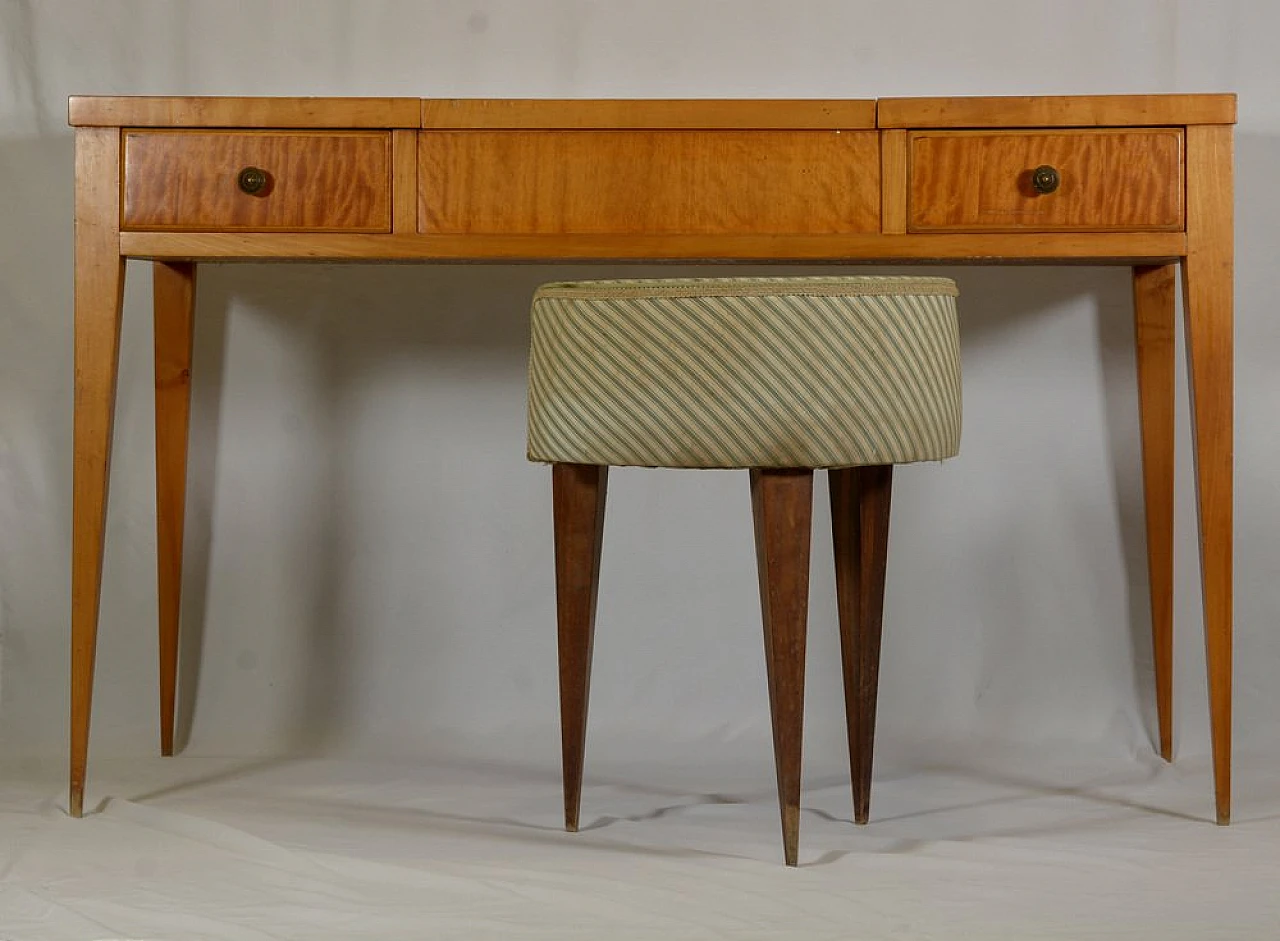 Maple and cedar wood desk vanity with stool, 1960s 3