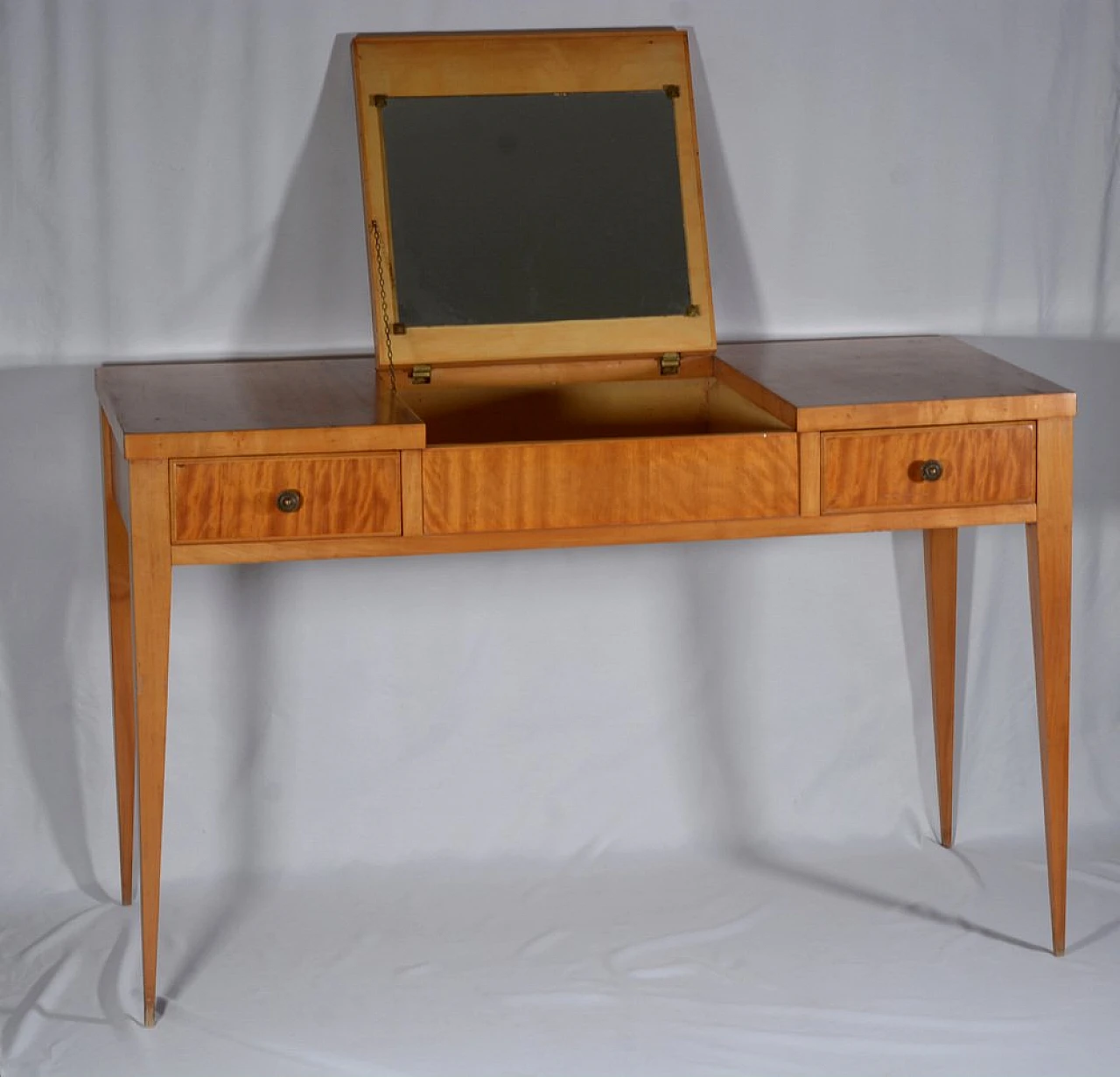 Maple and cedar wood desk vanity with stool, 1960s 4