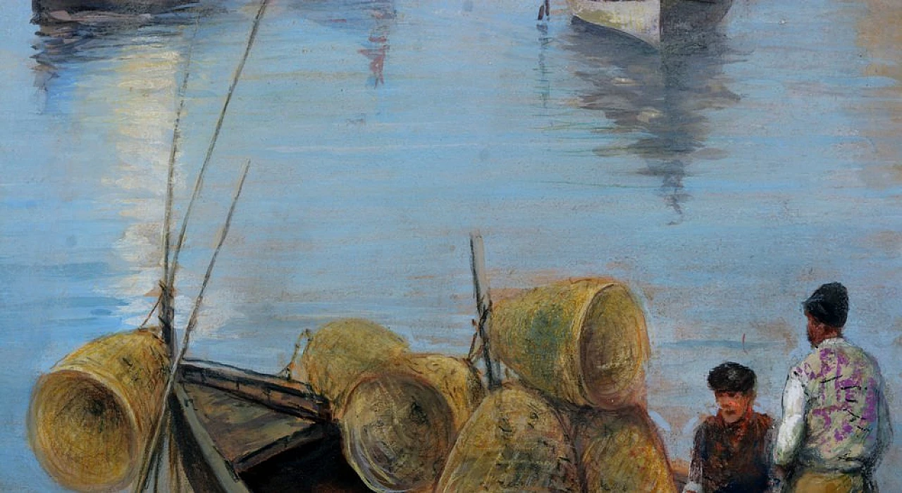 Pescatori a Napoli, olio su tavola di Attilio Pratella, anni '30 4