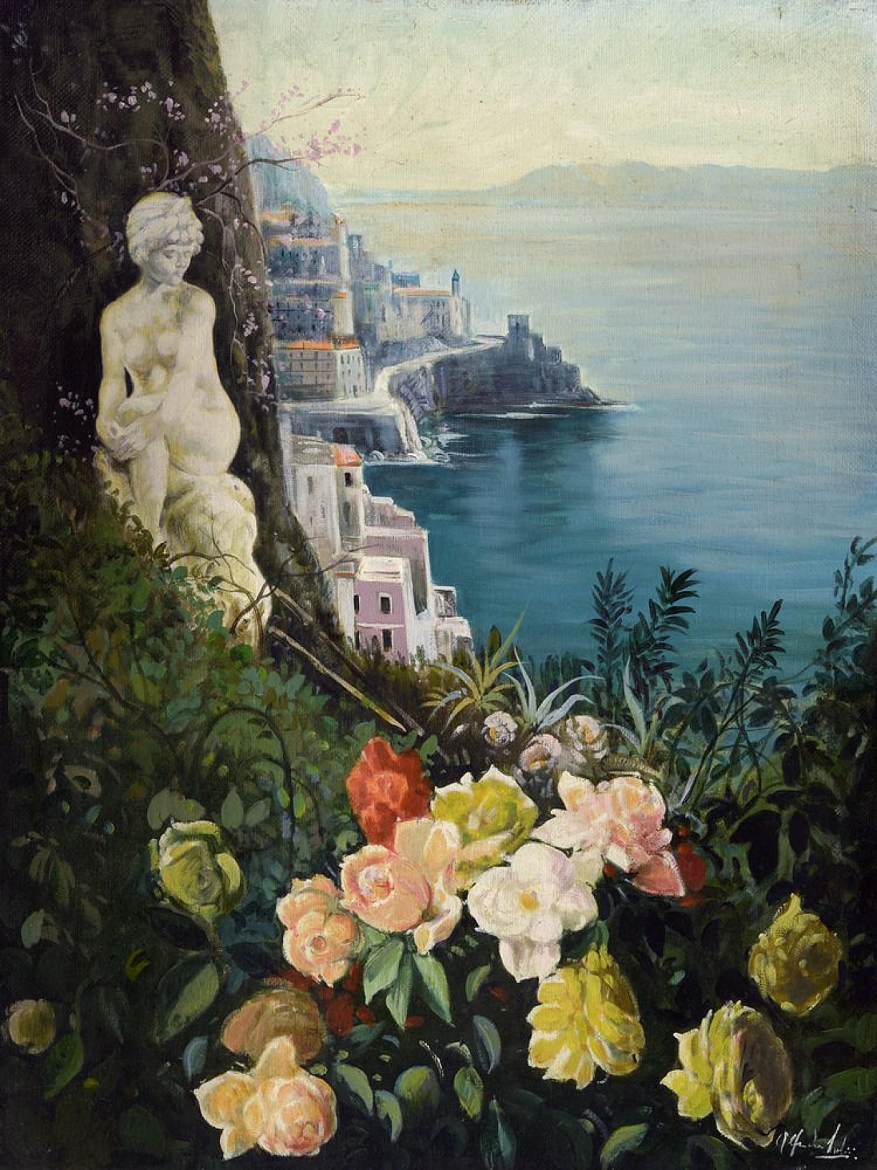 Amalfi Coast by Alfredo Santini, oil on canvas, 1990s 1