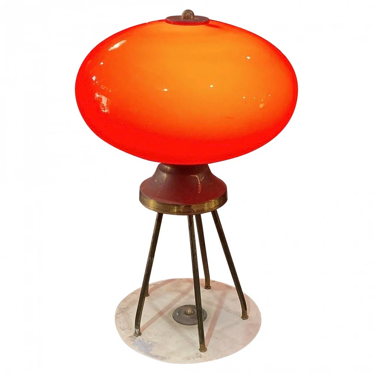 Brass and red glass table lamp, 1950s 1