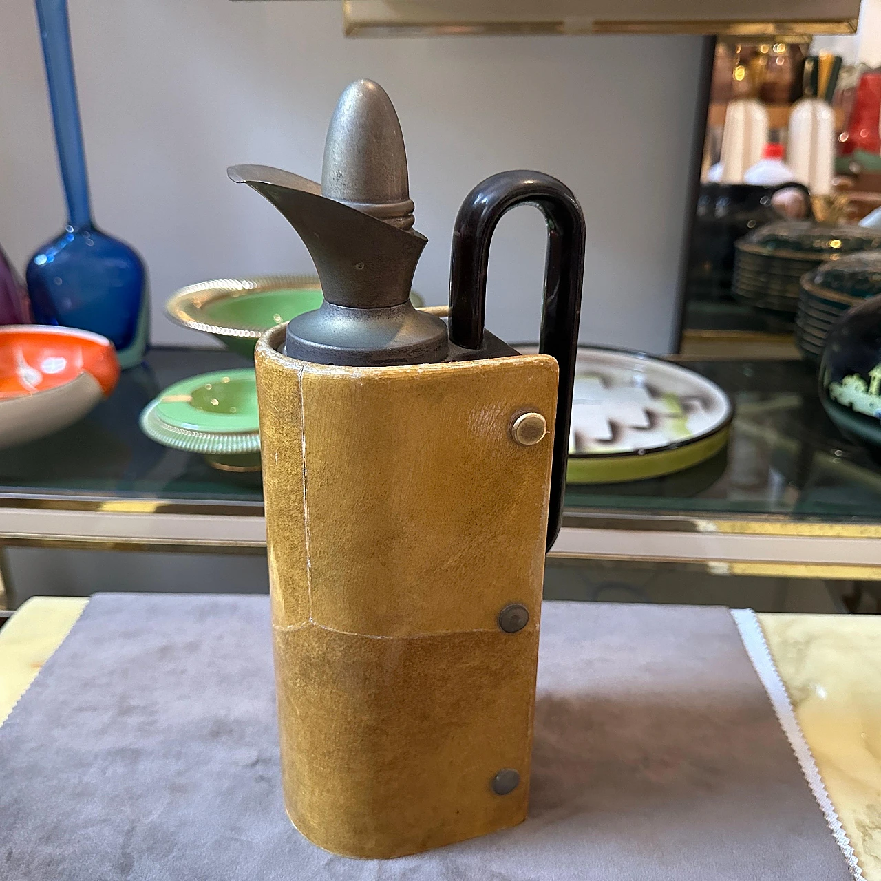 Goatskin and brass thermos jug by Aldo Tura, 1950s 2