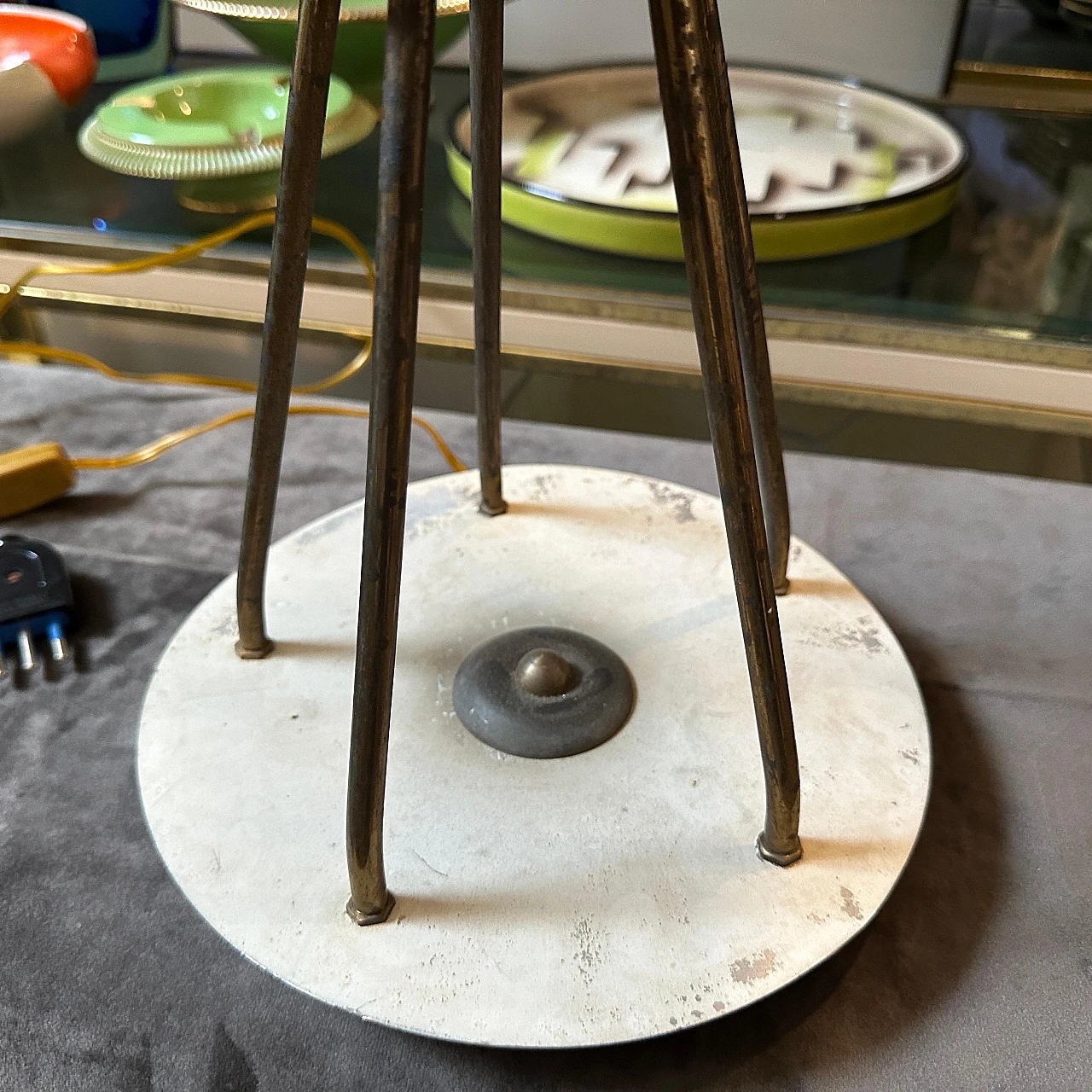 Brass and red glass table lamp, 1950s 7