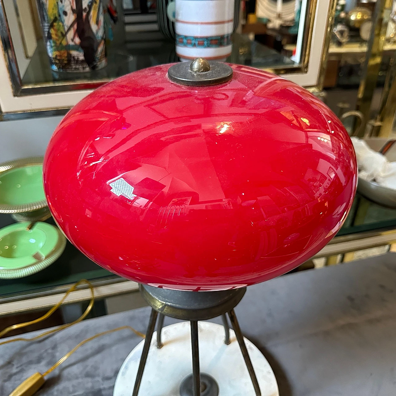 Brass and red glass table lamp, 1950s 10