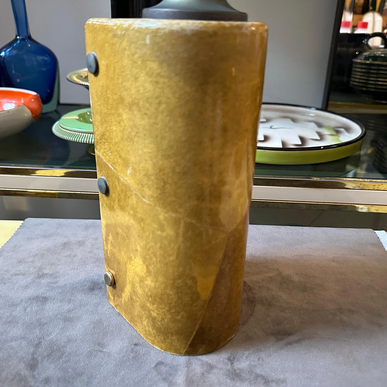 Goatskin and brass thermos jug by Aldo Tura, 1950s 9