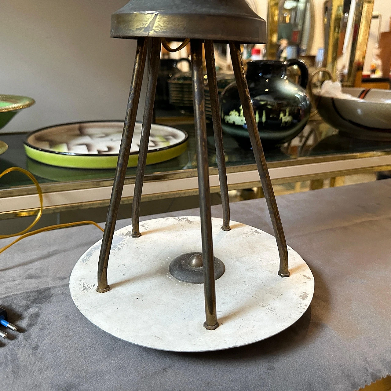 Brass and red glass table lamp, 1950s 12