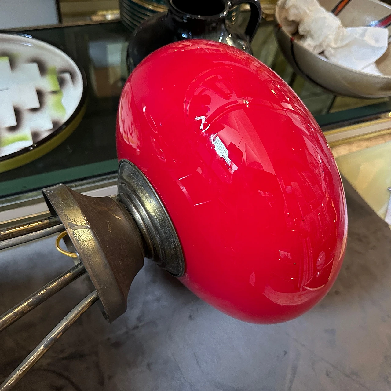 Brass and red glass table lamp, 1950s 16