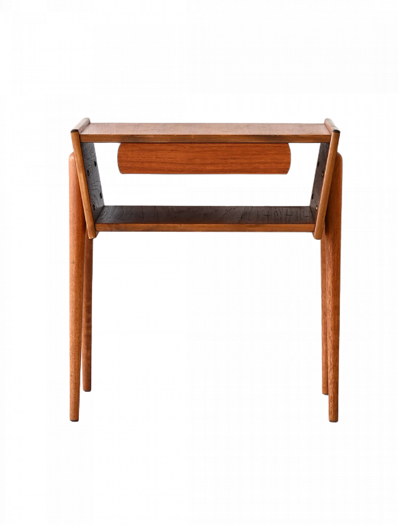 Teak bedside table with conical legs, 1960s 11