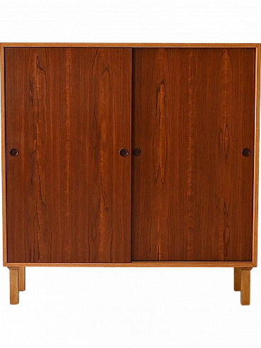 Scandinavian oak bookcase with sliding teak doors, 1960s