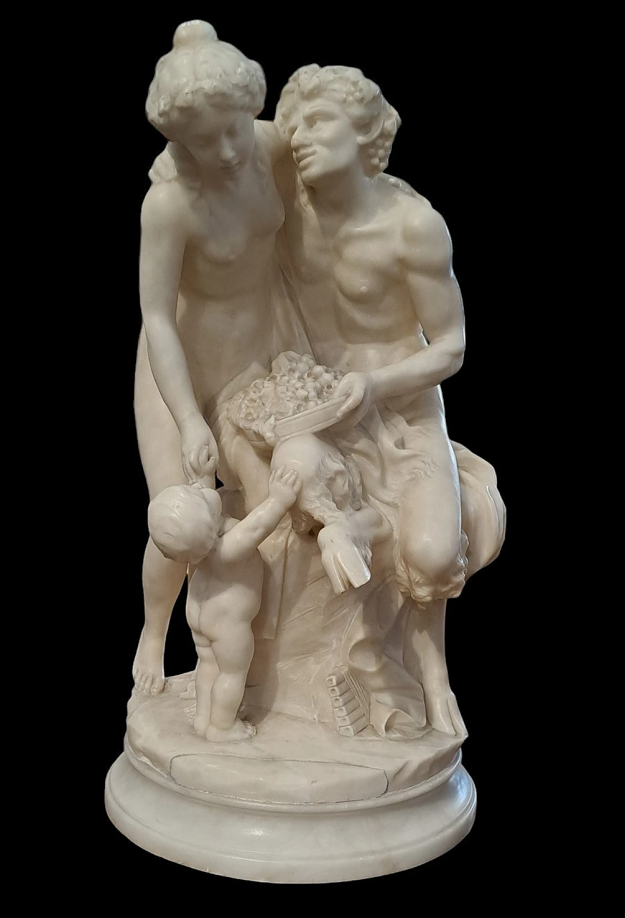 French alabaster sculpture with Satir Bachant and children, 19th c. 1