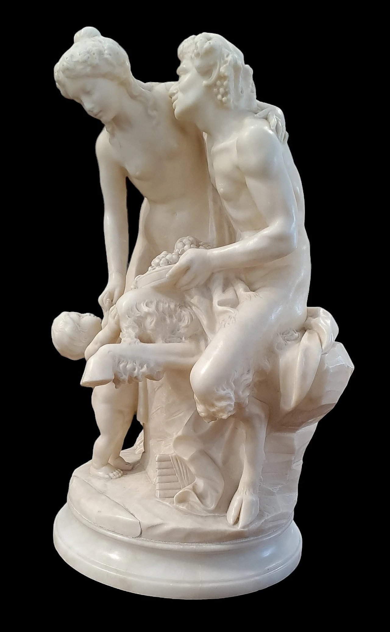 French alabaster sculpture with Satir Bachant and children, 19th c. 2