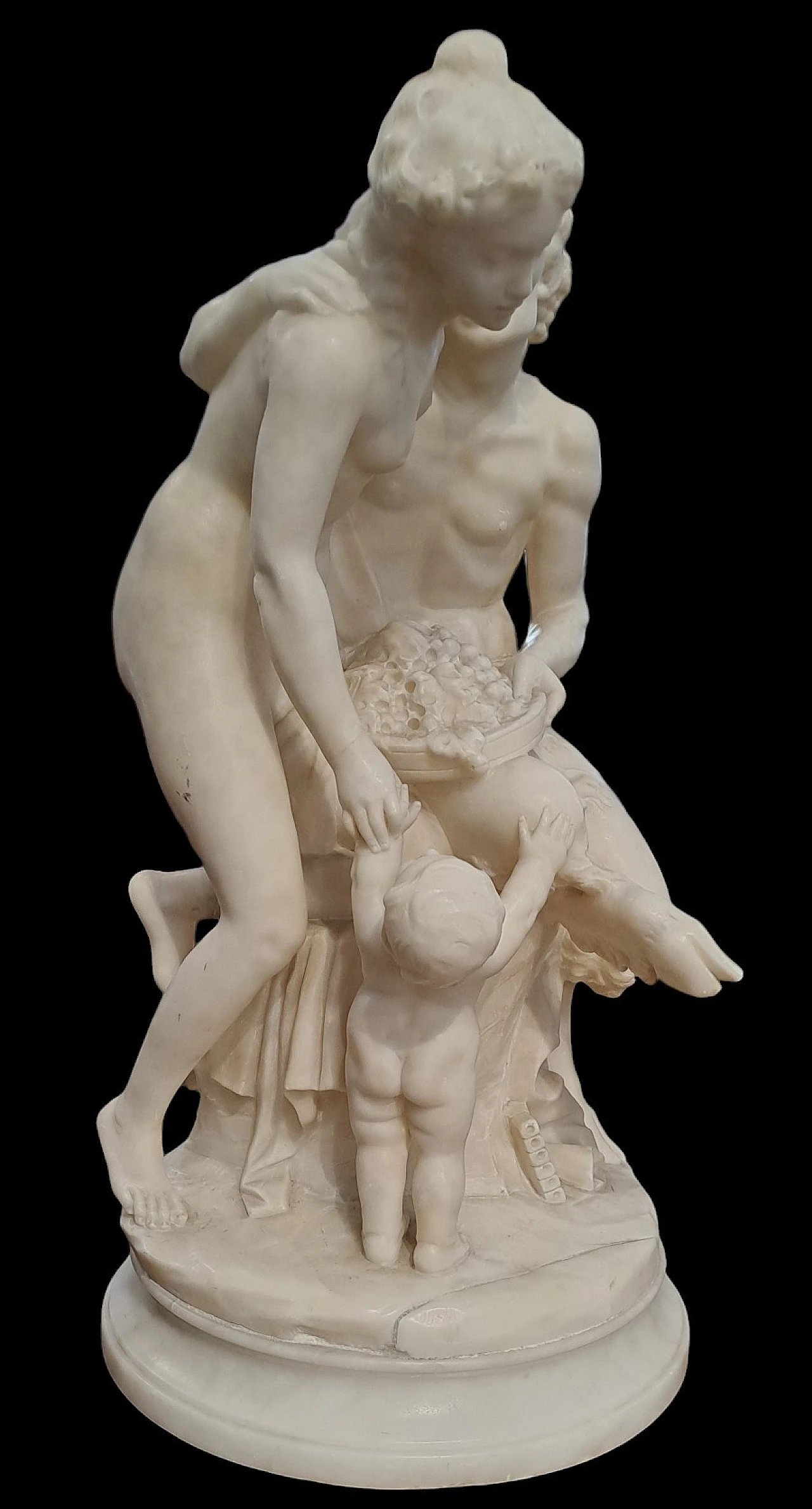 French alabaster sculpture with Satir Bachant and children, 19th c. 3