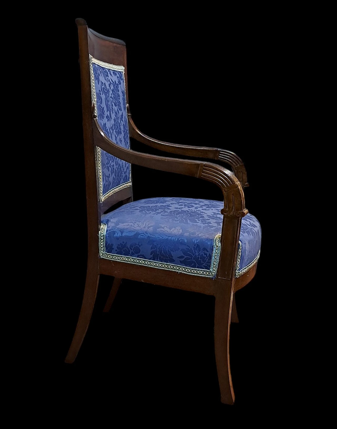 Pair of French Empire armchairs in blu fabric, 19th century 2