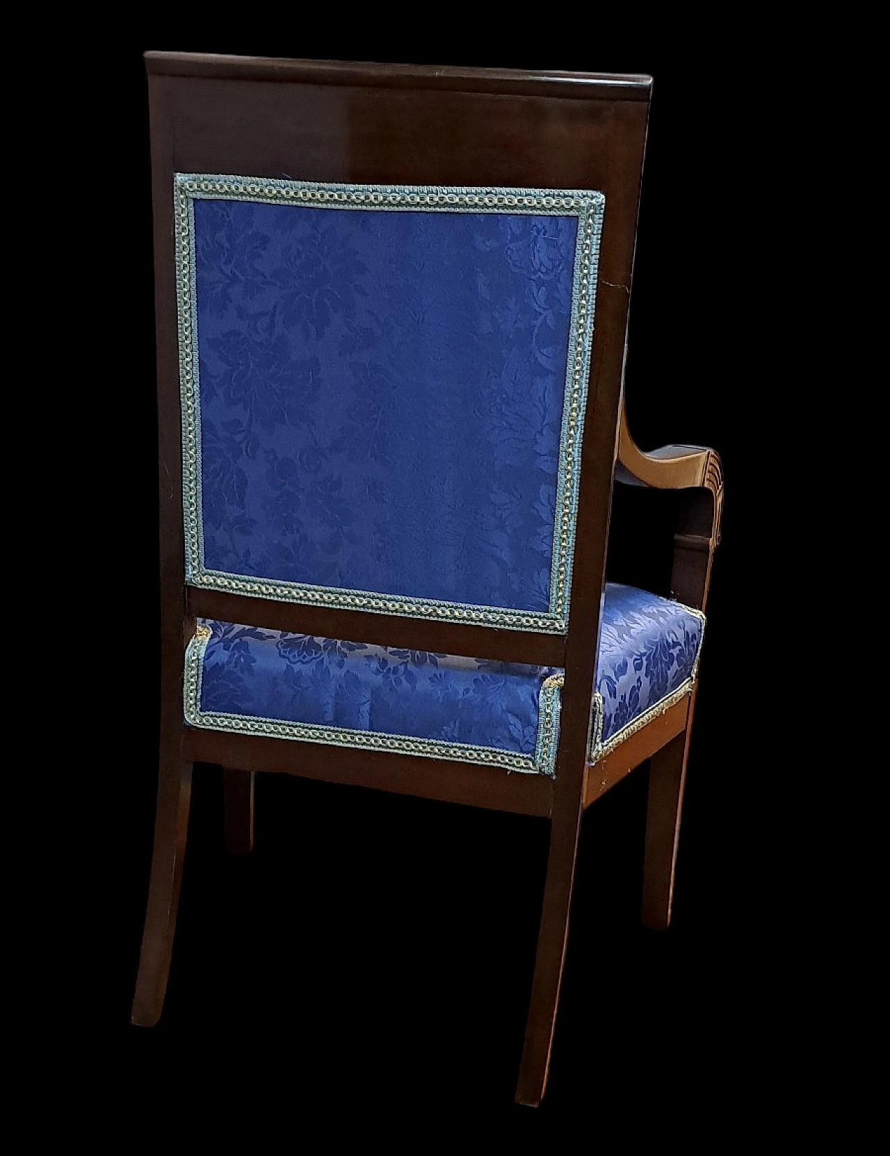 Pair of French Empire armchairs in blu fabric, 19th century 3