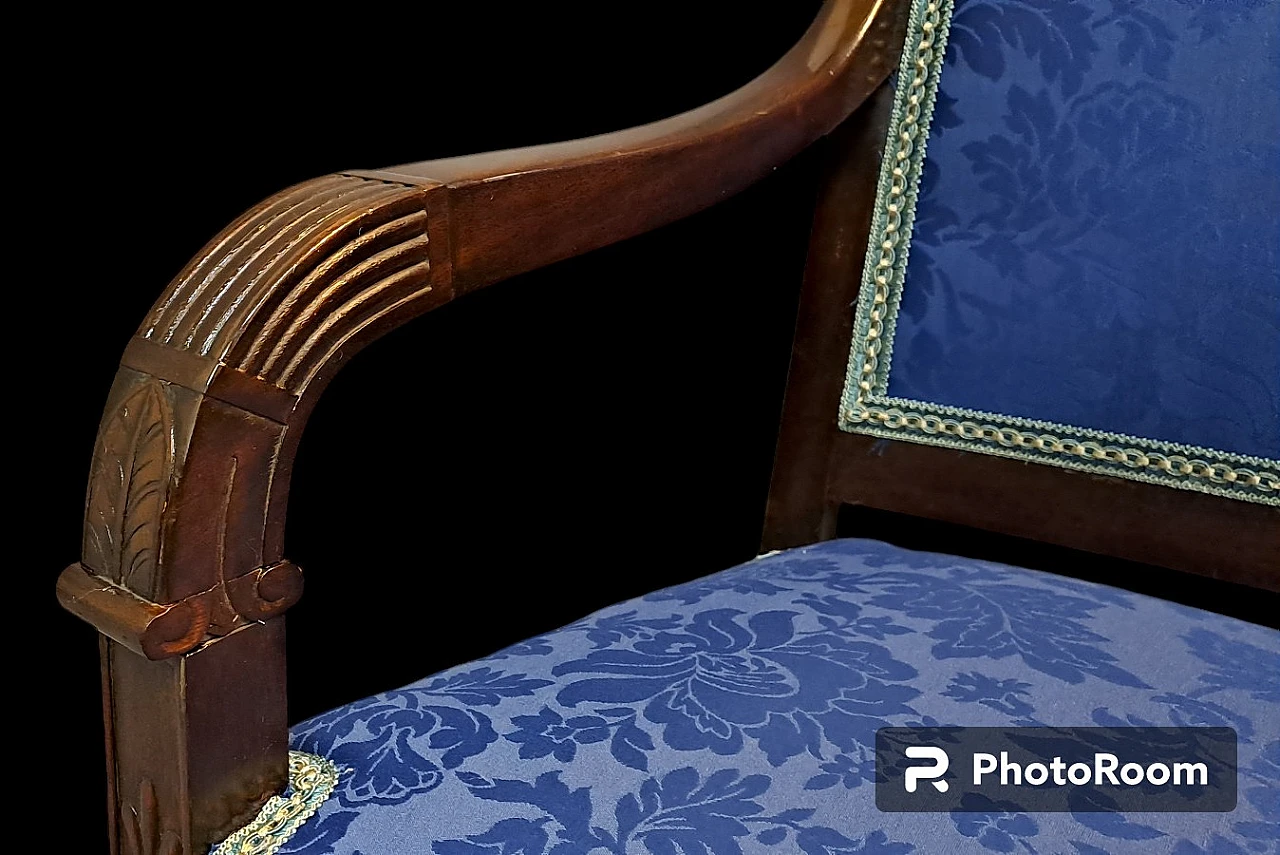 Pair of French Empire armchairs in blu fabric, 19th century 5