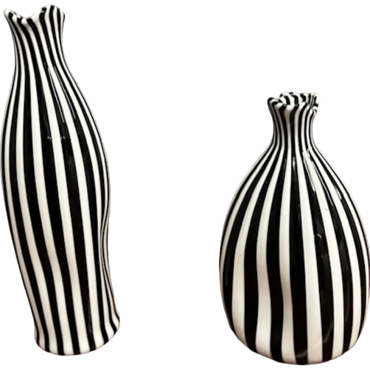 Pair of black and white striped Murano glass vases, 1930s 11