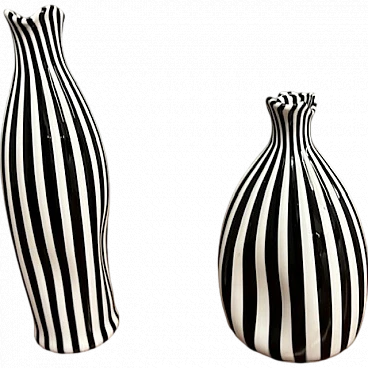 Pair of black and white striped Murano glass vases, 1930s